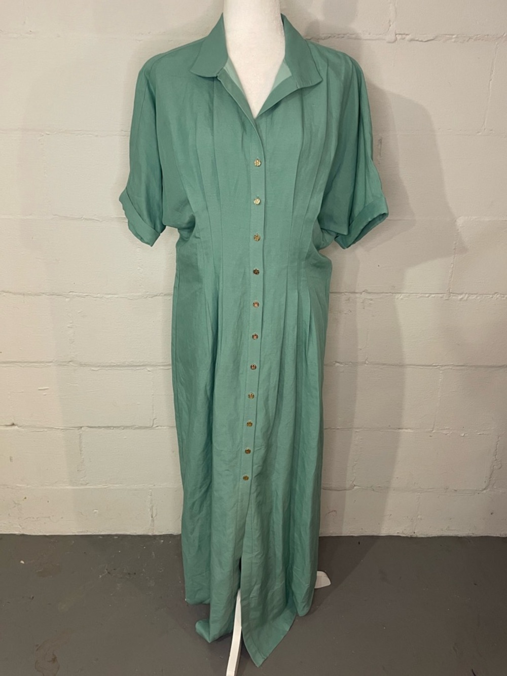 Classic Collared Maxi Shirt Dress in Seafoam Green